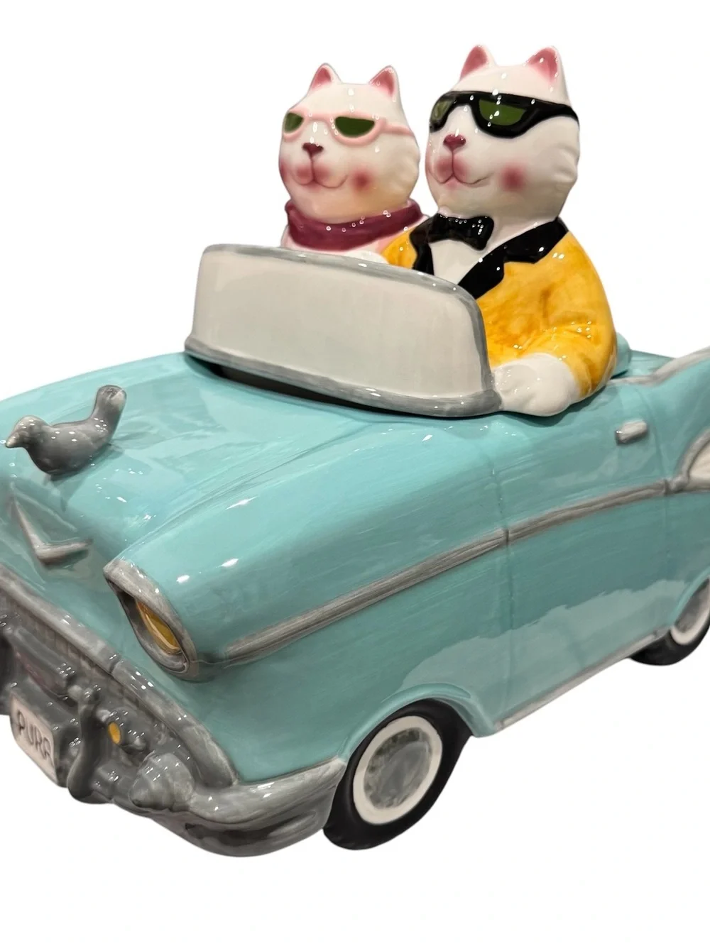 VTG 1997 Clay Art Collectible 1957 Chevy Cruisin’ Cats Ceramic Cookie Jar In Box